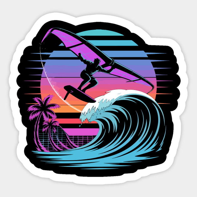 Cool WingFoil Surf Design – Retro Vaporwave Surfing Art Sticker by ism's Store